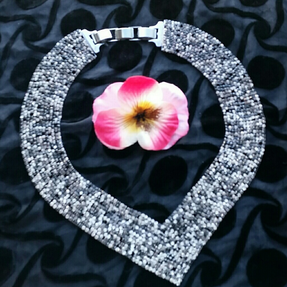 Elegant Silver Micro Beads Vneck Statement Boho Necklace